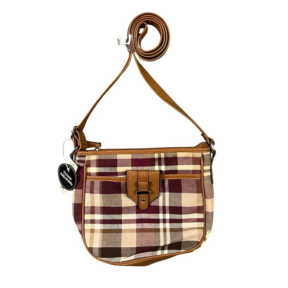 George Crossbody Bag Women One Size Merlot Plaid New Adjustable Strap Purse